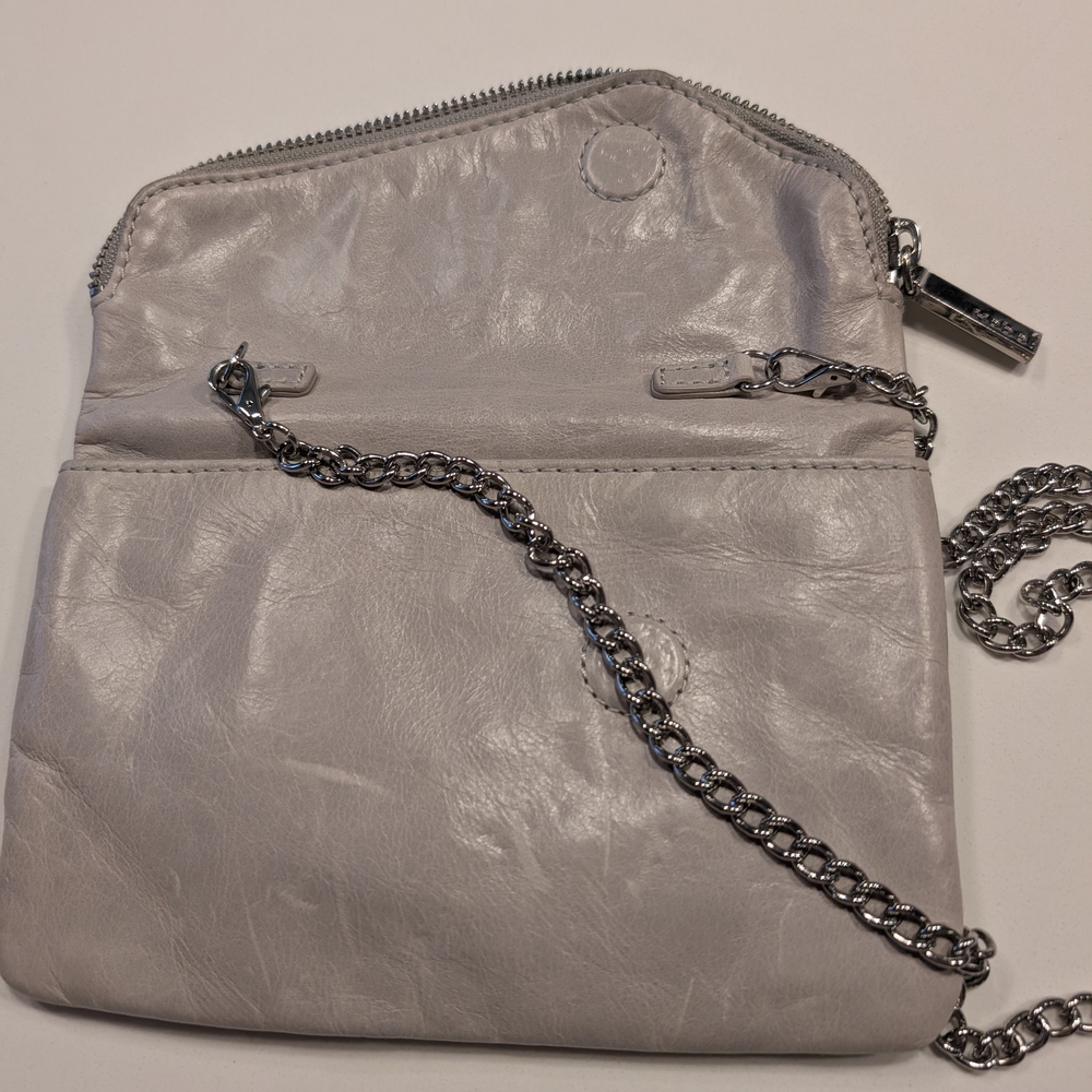 HOBO Grey Leather Festival Boho Zip Crossbody Bag - Picture 7 of 9